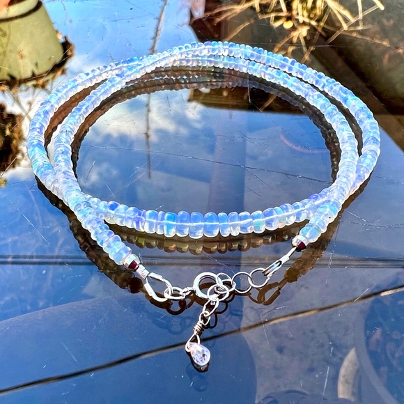 Handcraft Natural Untreated Welo Opal Necklace 14K White Gold, 14th Anniversary - Picture 2 of 10